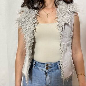 Bebe Suede Shearling Vest Women’s XS/S Gray Shaggy Fur Western Boho